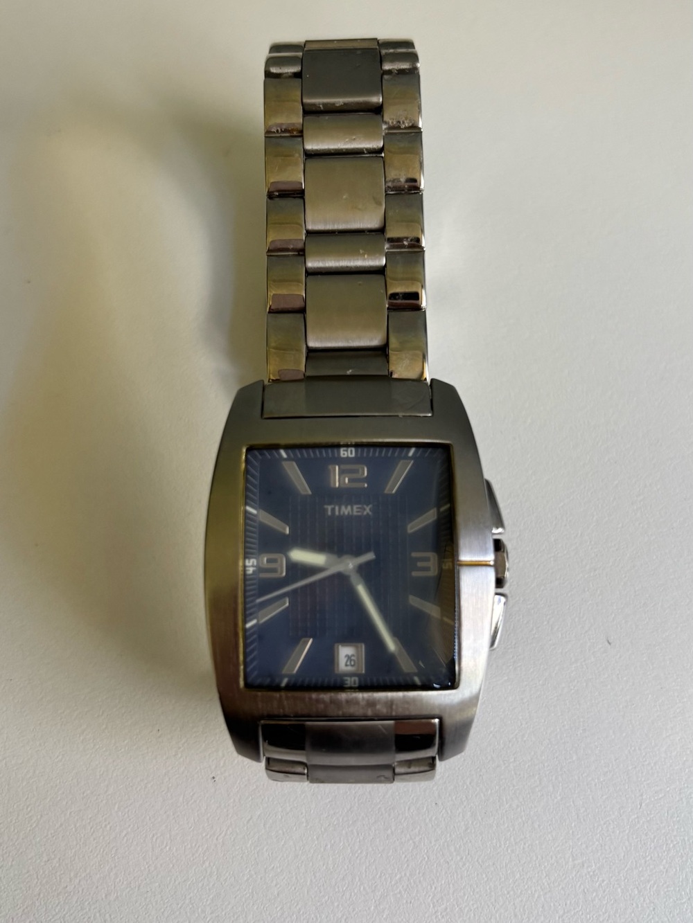 Timex Men's Stainless Steel Watch with Blue Dial and Silver Bracelet